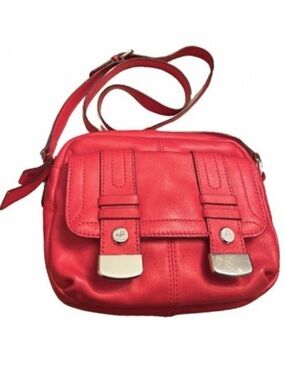 B Makowsky red leather crossbody purse silver toned hardware EUC